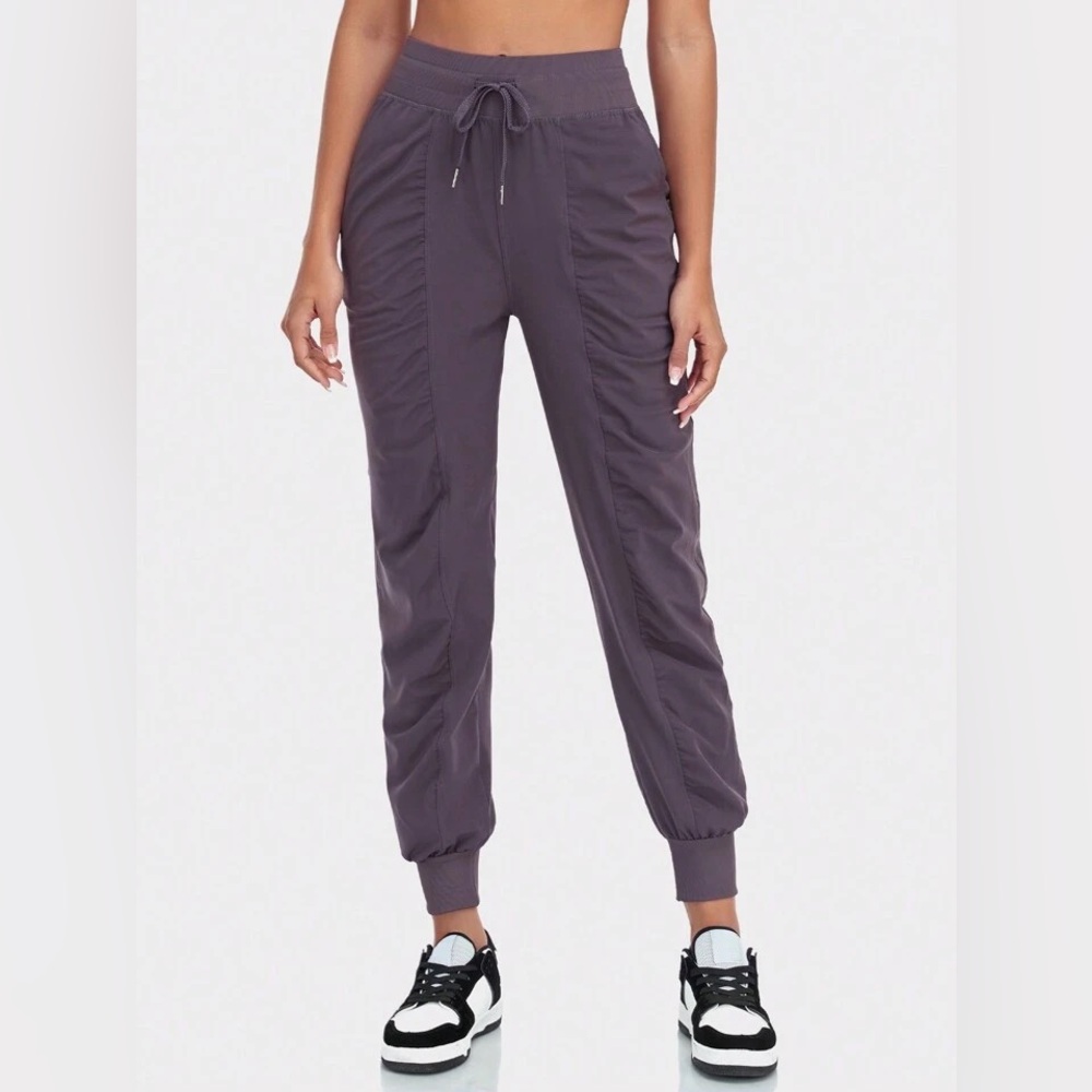 VUTRU Tie Waist Ruched Sports Pants, purple, size small